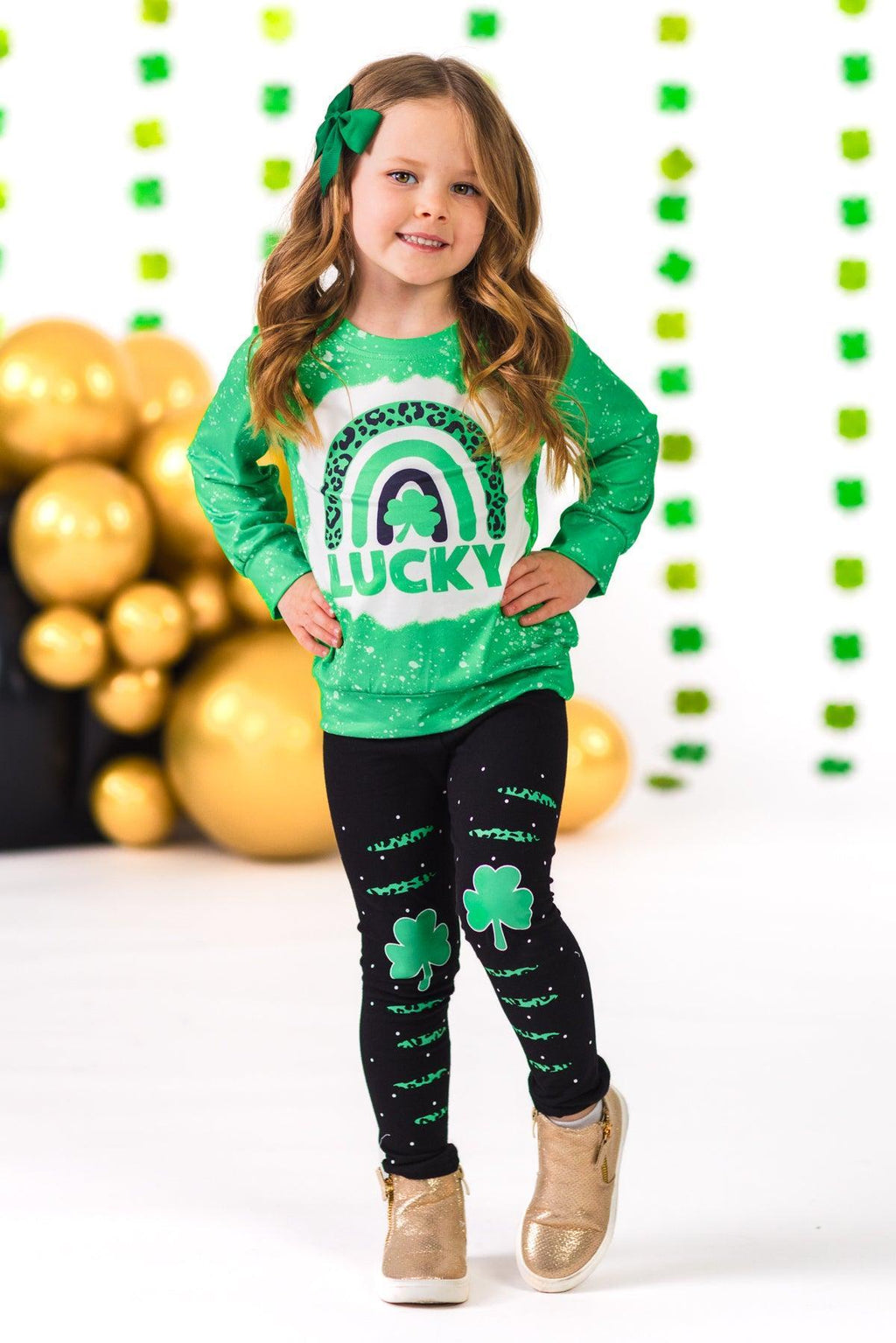 "Lucky" Green & Black Legging Set
