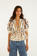 Off-White Equestrian Scarf Short Puff Sleeve Blouse