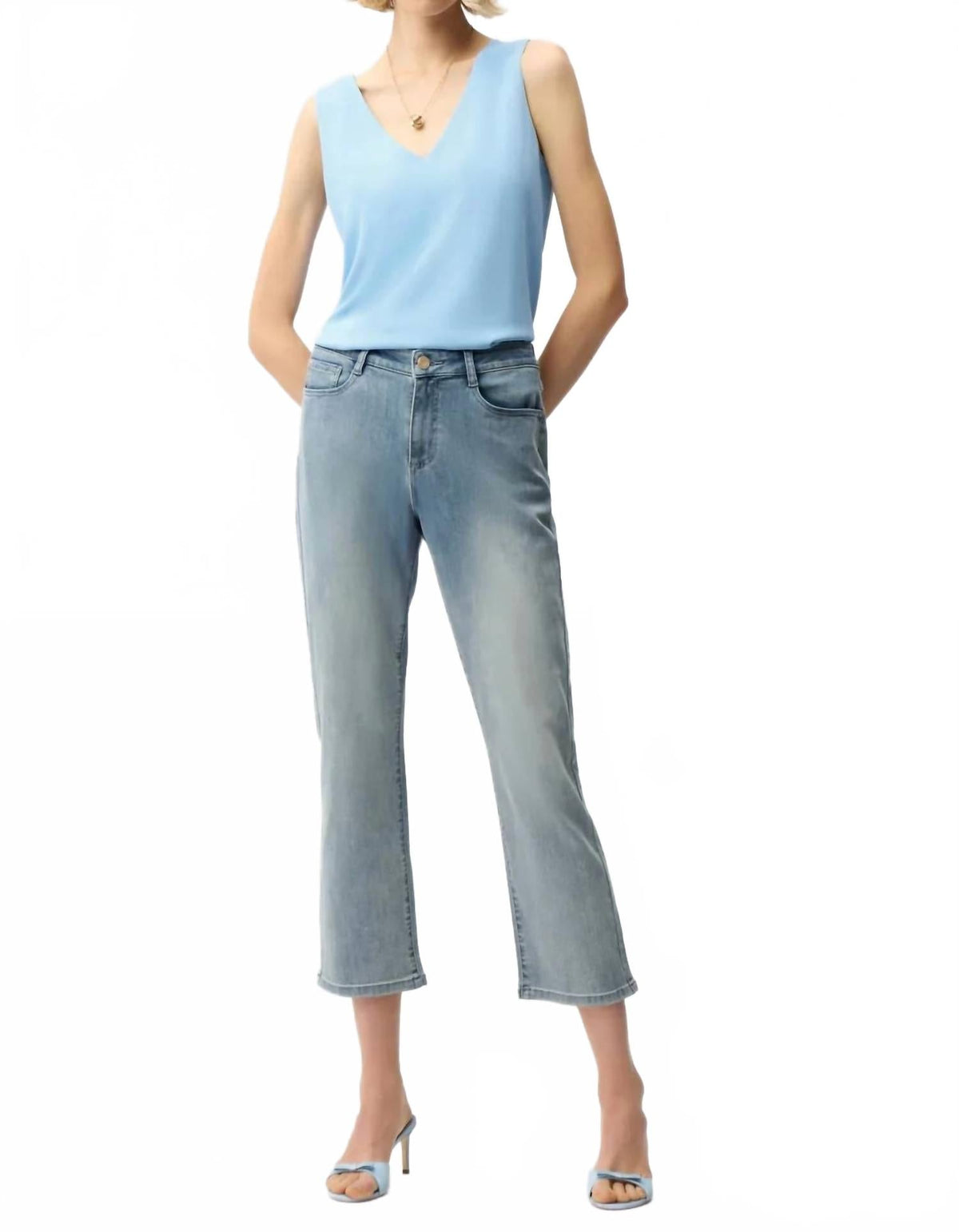 V-Neck Sleeveless Straight Top In Sky Blue