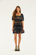 Navy Blue Stitched Garden Organic Cotton Mini Dress