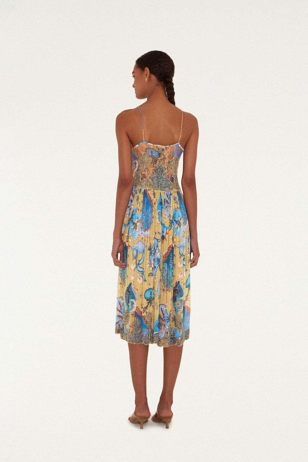 Sand Mystical Sleeveless Pleated Midi Dress