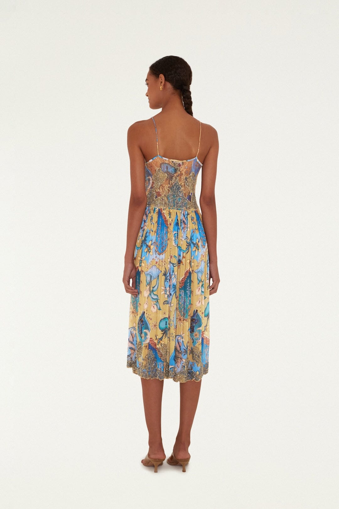 Sand Mystical Sleeveless Pleated Midi Dress