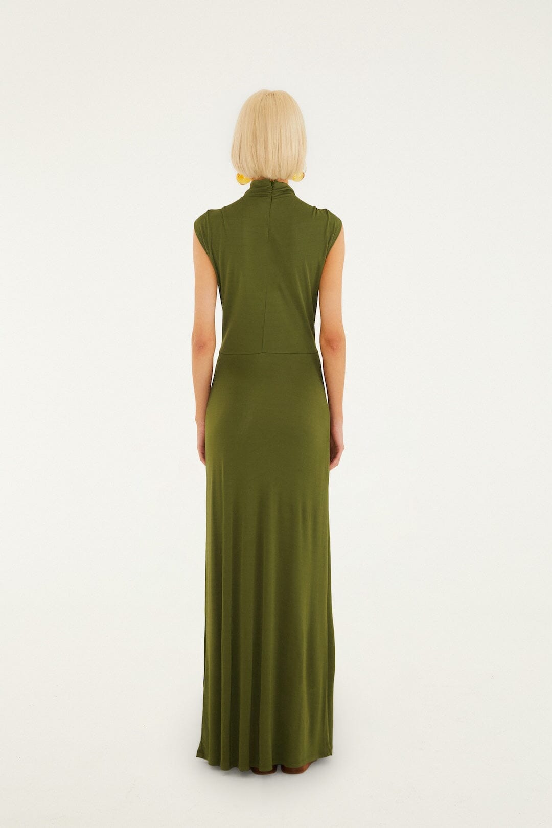Dark Green High Neck Cut-Out Maxi Dress