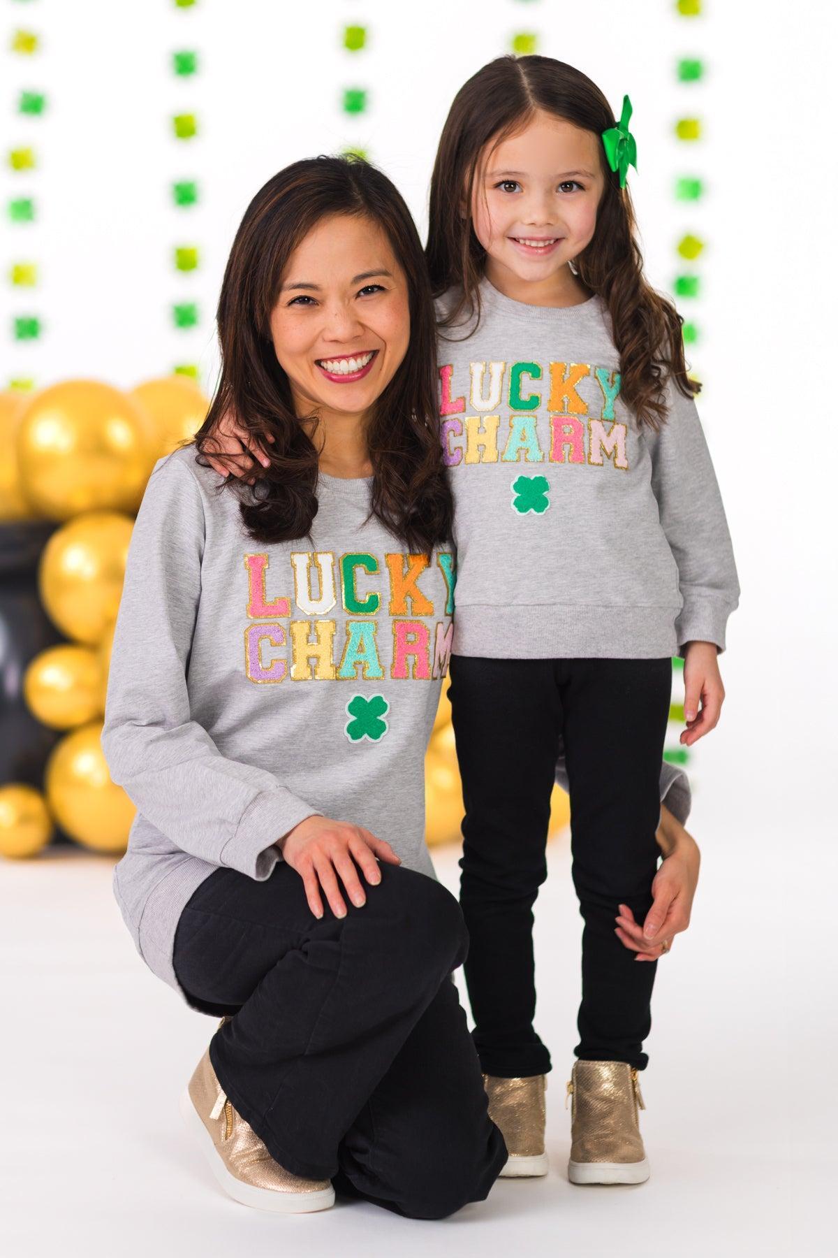 Mom & Me - "Lucky Charm" Gray Chenille Patch Top