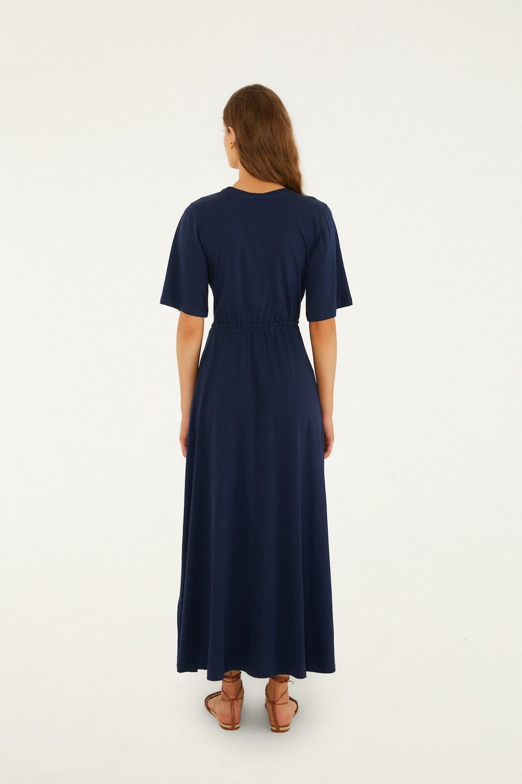 Dark Blue Cut-Out Short Sleeve Maxi Dress