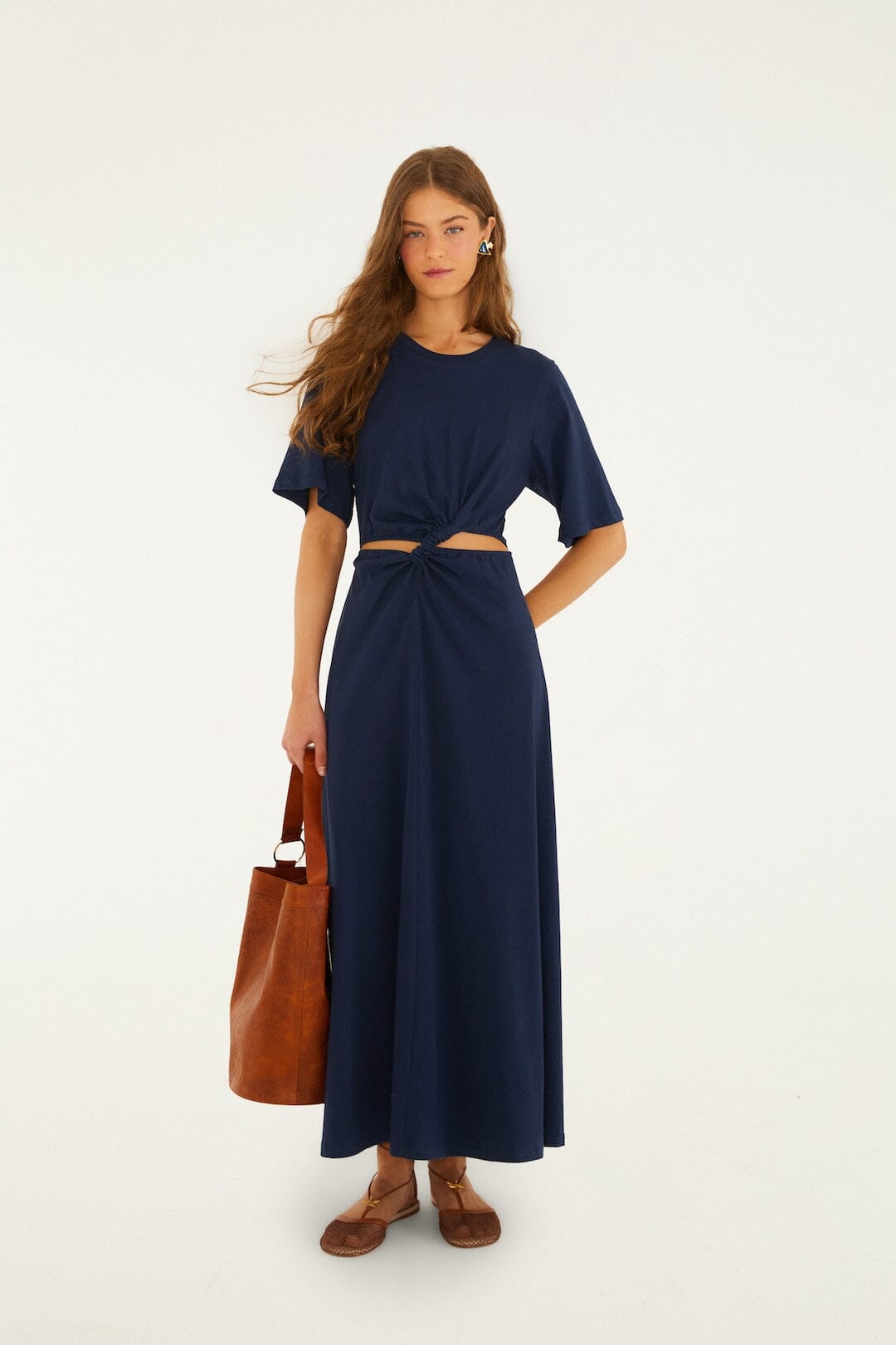 Dark Blue Cut-Out Short Sleeve Maxi Dress