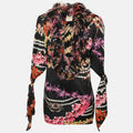 Just Cavalli Multicolor Printed Satin Ruffled Neck Blouse