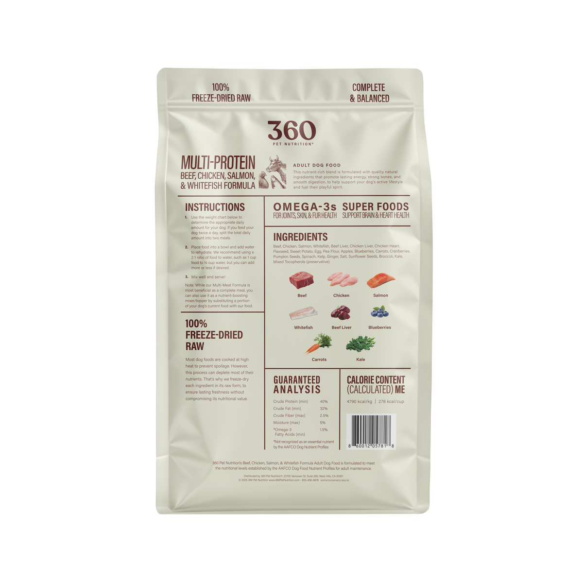 360 Pet Nutrition Multi-Meat Freeze-Dried Raw Complete Meal for Adult Dogs