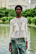 Embroidered Tulle Long Sleeve Blouse