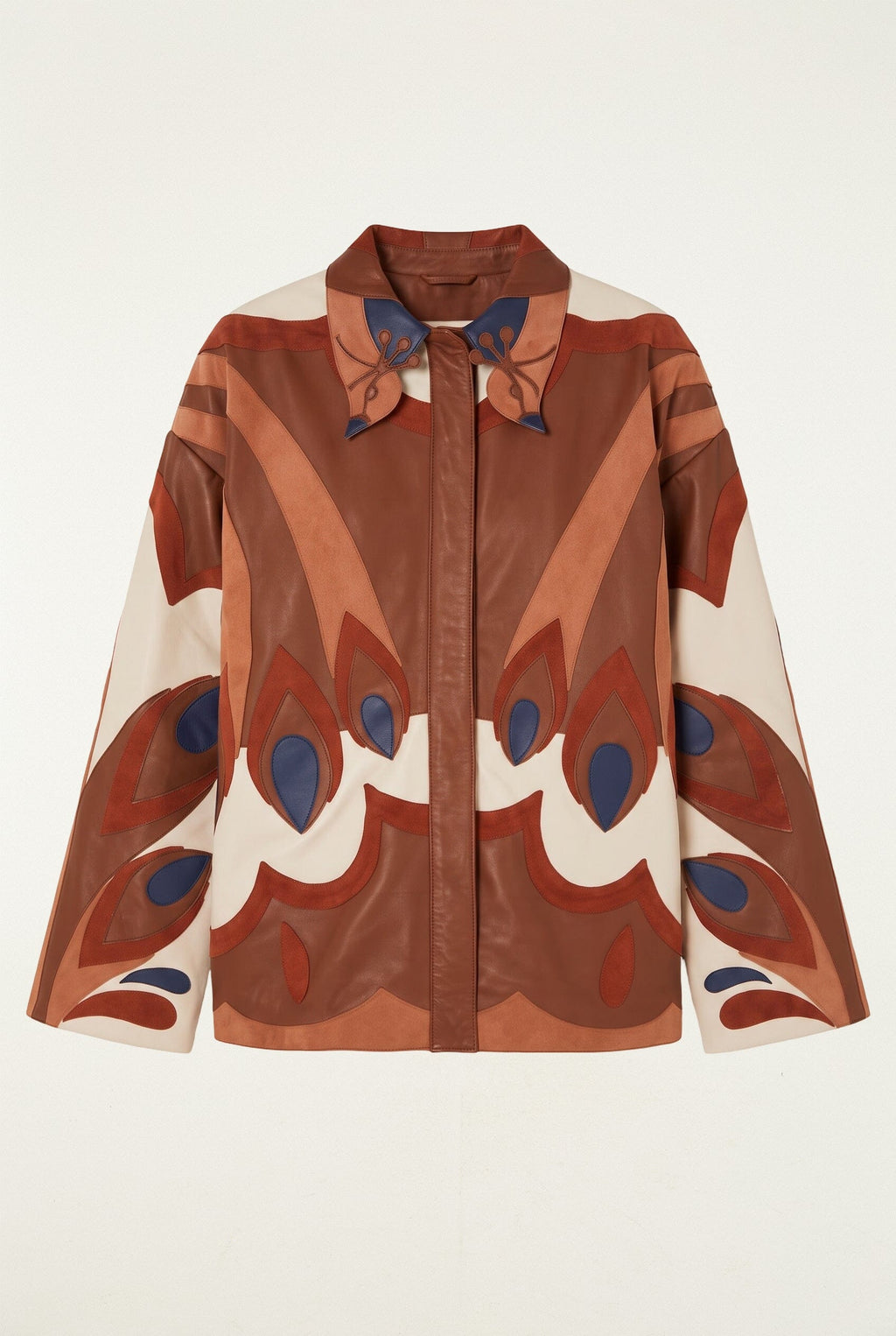 Graphic Bird Collared Leather Shirt