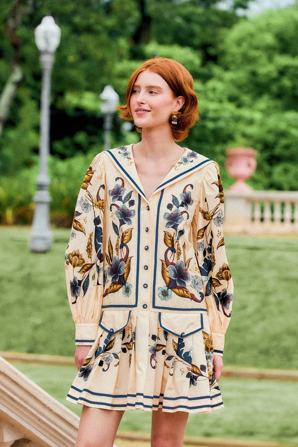 Golden Nature Lapel Buttoned Mini Dress