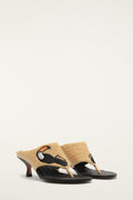 Raffia Embroidered Icons Kitten Heeled Sandal