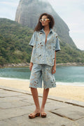 Denim Sea Desire Embroidered Bermuda Shorts