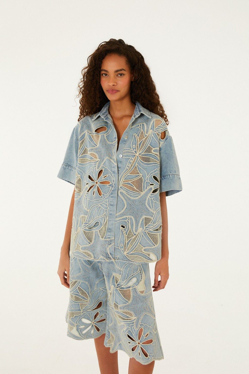 Denim Sea Desire Embroidered Bermuda Shorts