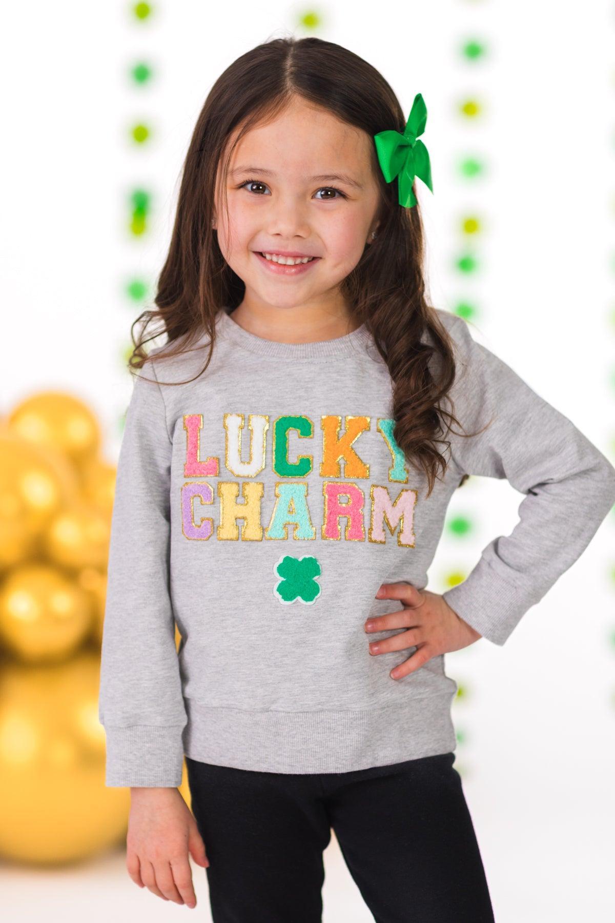 Mom & Me - "Lucky Charm" Gray Chenille Patch Top