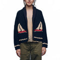 Ocean Sailboat Jacquard Shawl Cardigan In Navy