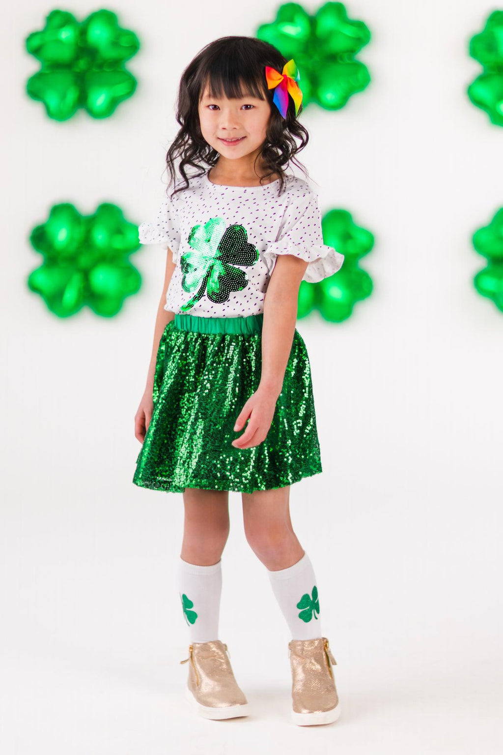 Green Sequin Shamrock Skirt Set