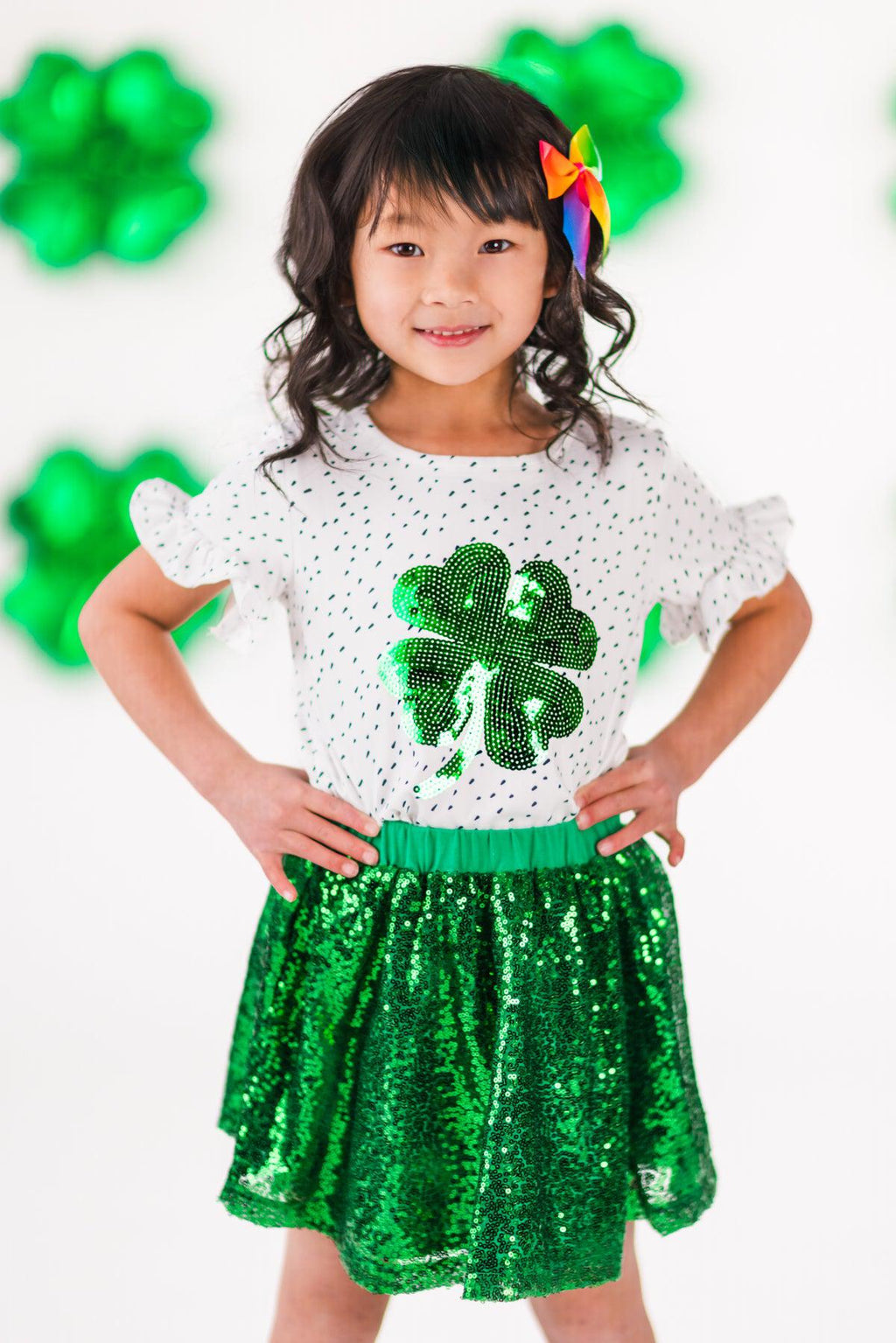 Green Sequin Shamrock Skirt Set