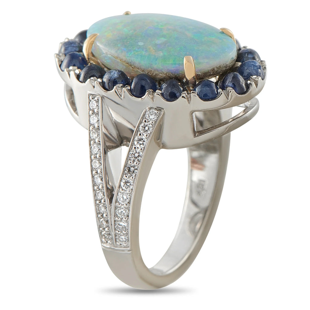 LB Exclusive 18K White Gold 0.70ct Diamond, Sapphire, and Opal Ring MF17-080426
