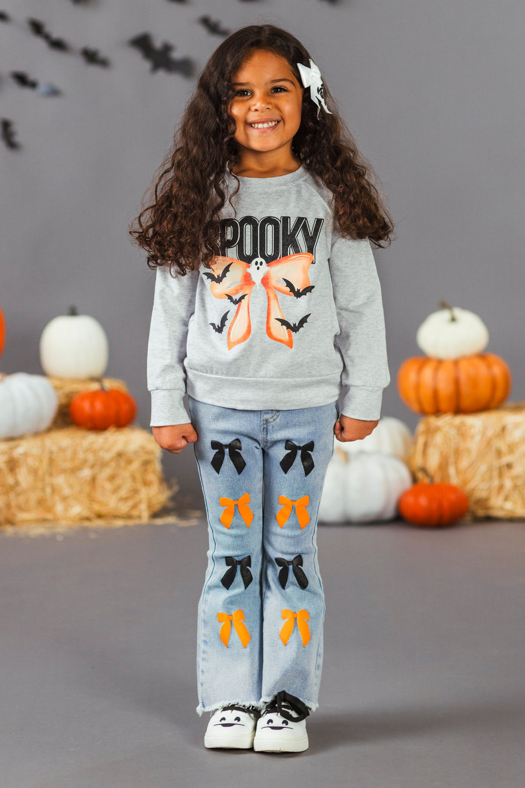"Spooky" Bow Flare Denim Pant Set