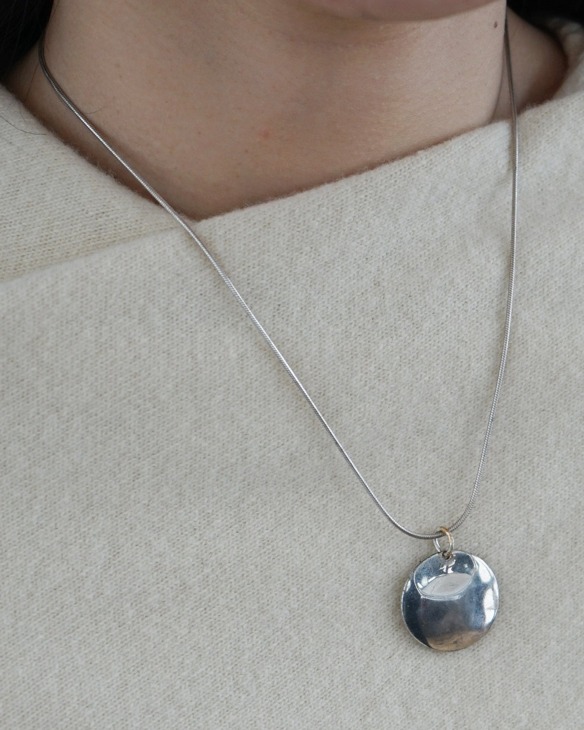 Silver Chain Necklace w/ Circle Charm