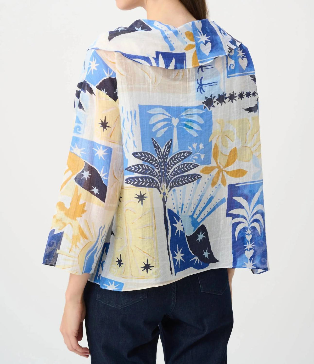 Cowl Neck Tropical Print Top In Vanilla/multi