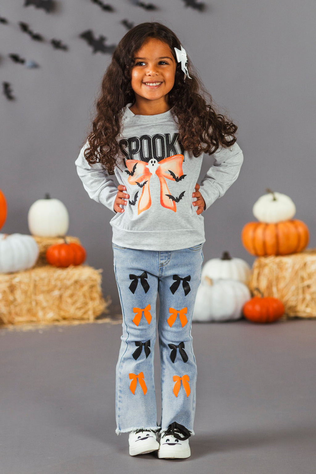 "Spooky" Bow Flare Denim Pant Set