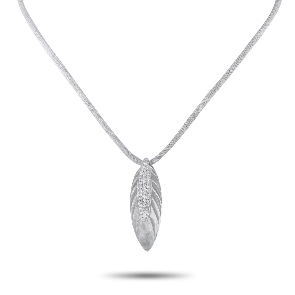 Io Si 18K White Gold 0.48ct Diamond and Rock Crystal Pendant Necklace IO26-080726