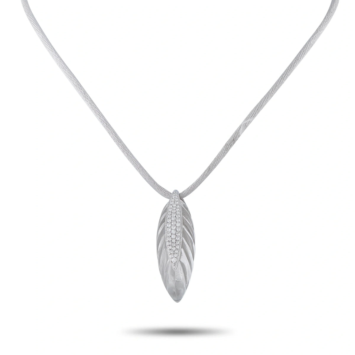Io Si 18K White Gold 0.48ct Diamond and Rock Crystal Pendant Necklace IO26-080726