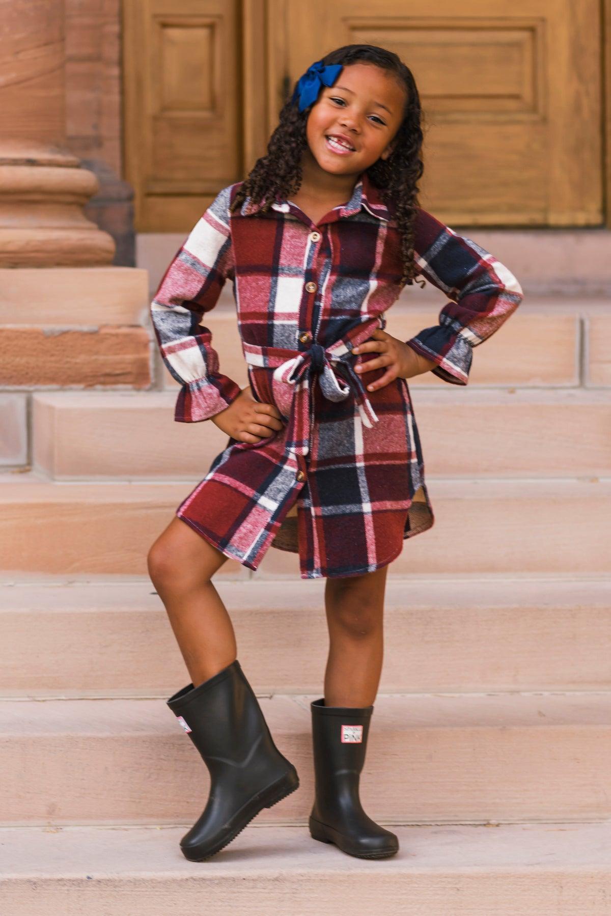 Burgundy & Navy Plaid Flannel Dress