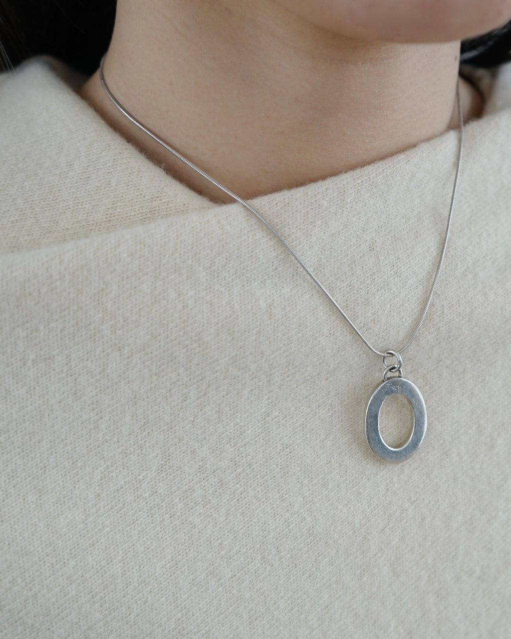 Silver Chain Necklace w/ Oval Charm
