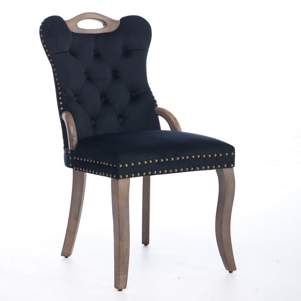 Luxury Upholstered Side Chairs with Tufted Backrests and Curved Wood Legs