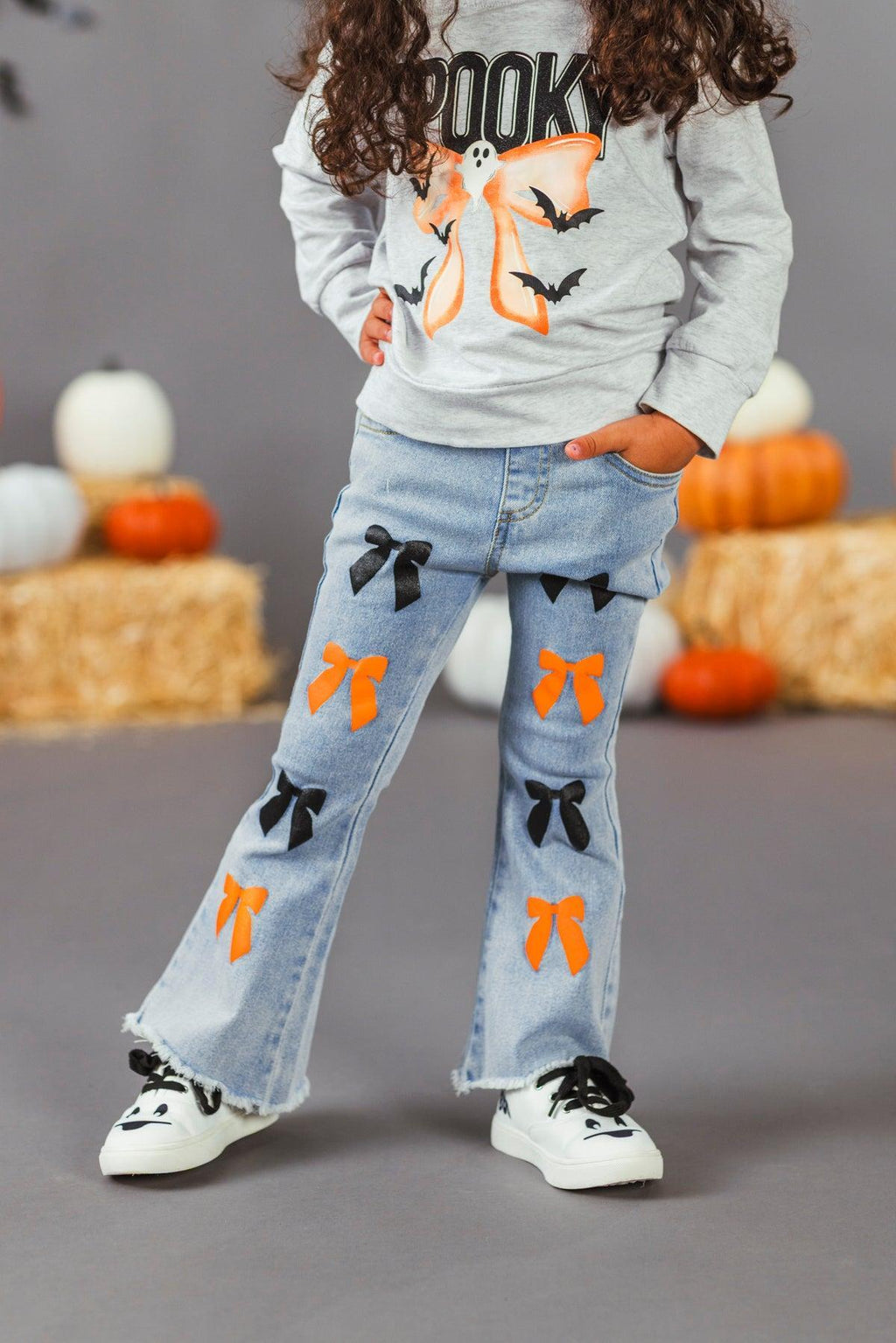 "Spooky" Bow Flare Denim Pant Set