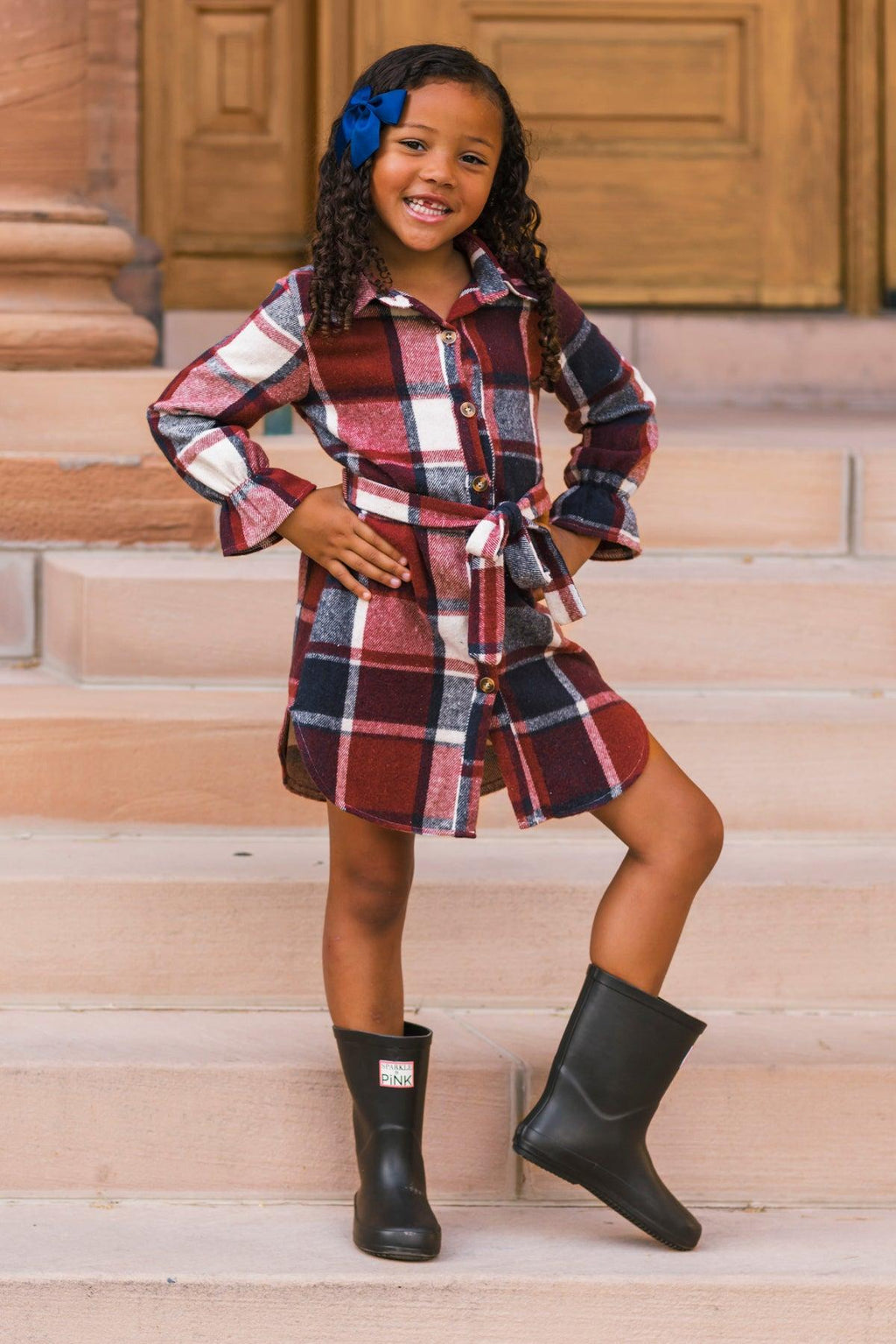 Burgundy & Navy Plaid Flannel Dress