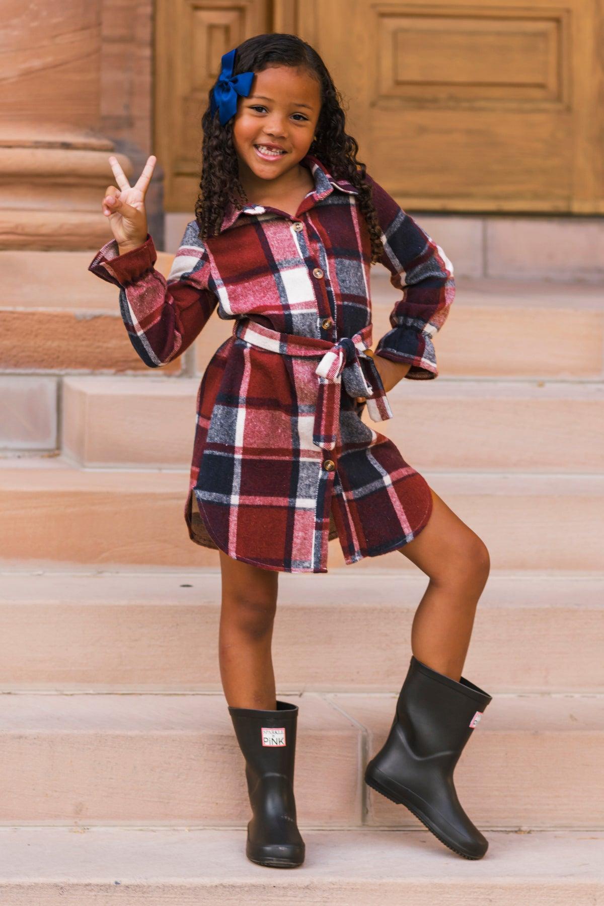 Burgundy & Navy Plaid Flannel Dress