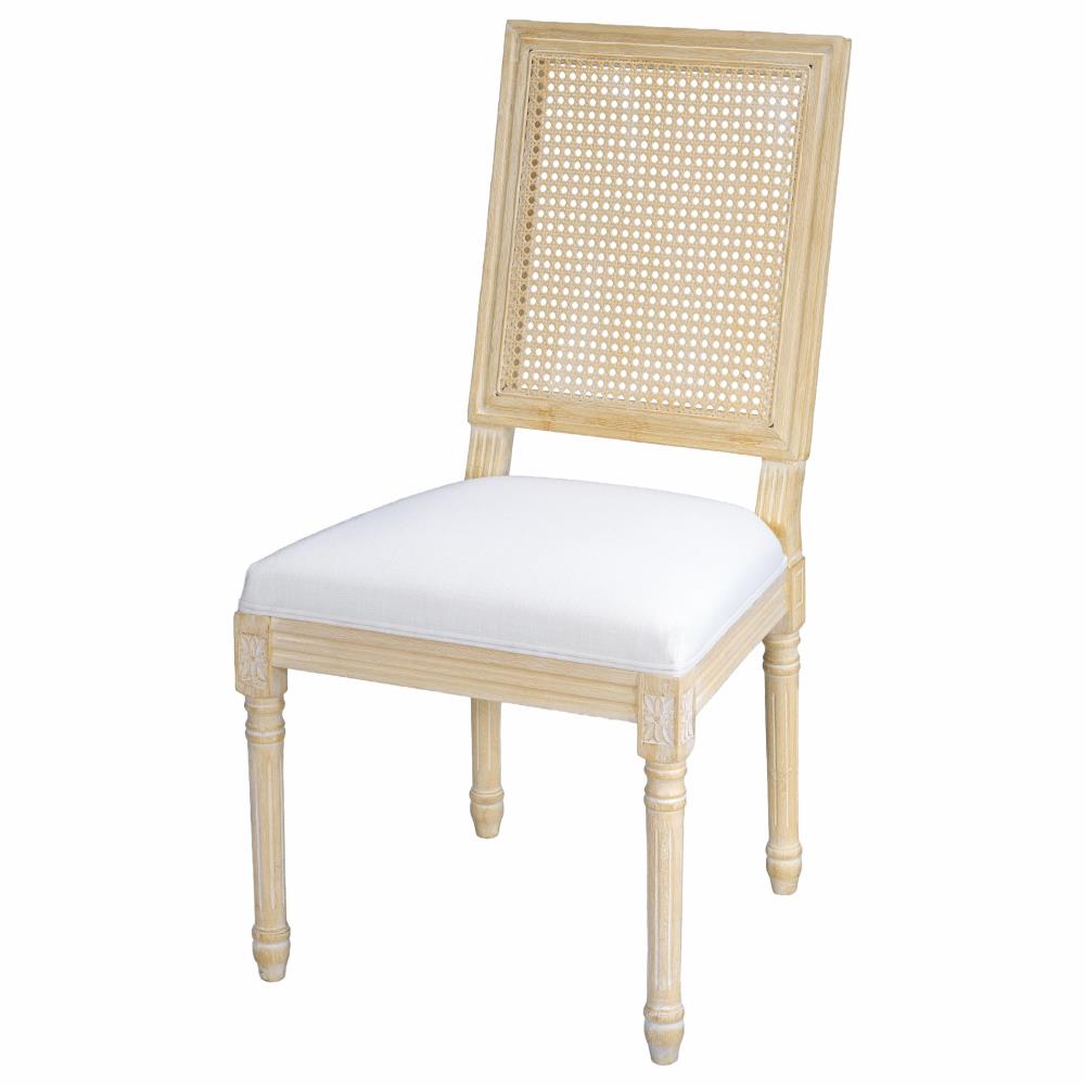 Solid Wood Dining Chairs with Square Rattan Backrests and Upholstered Seating