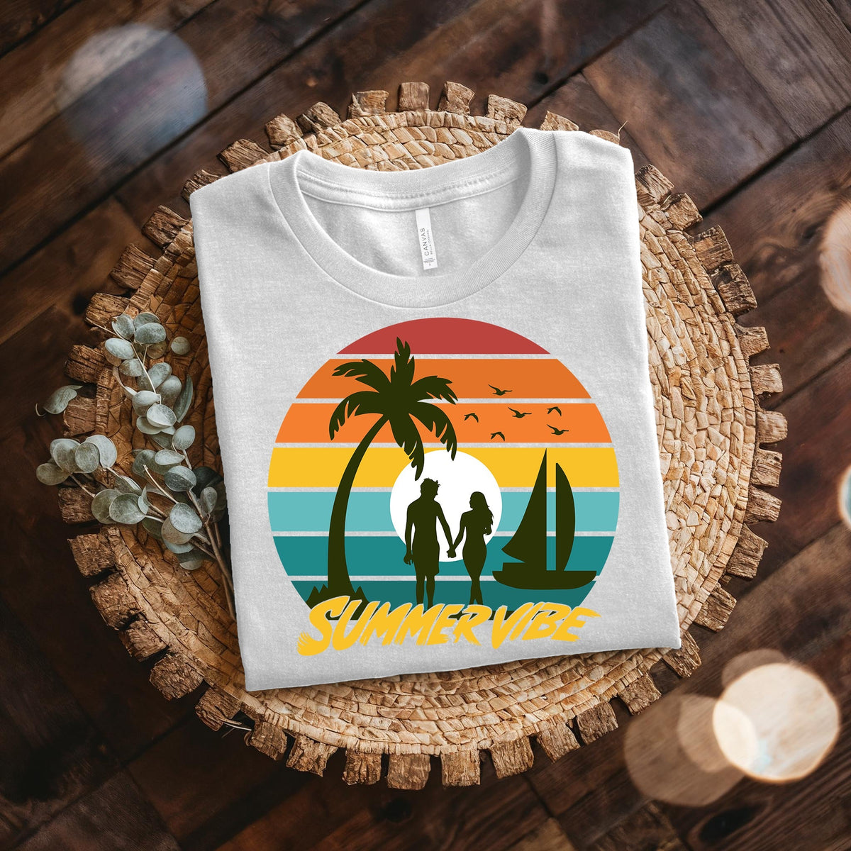 Couple On Vacation Unisex Vintage Print Short Sleeve