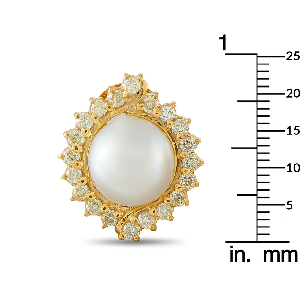 LB Exclusive 18K Yellow Gold 1.60ct Diamond and Pearl Cluster Earrings MF25-080726