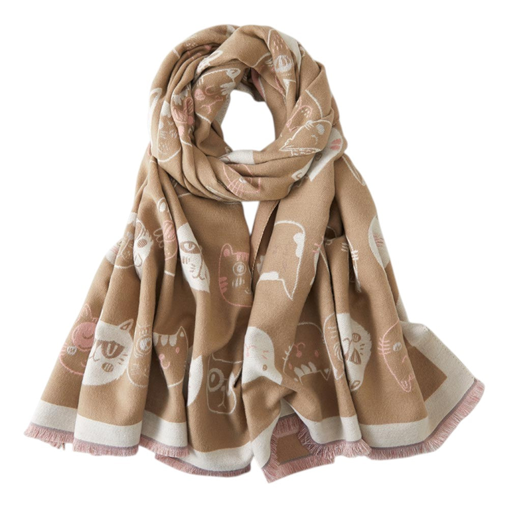 Whimsical Cat Face Pattern Print Scarf
