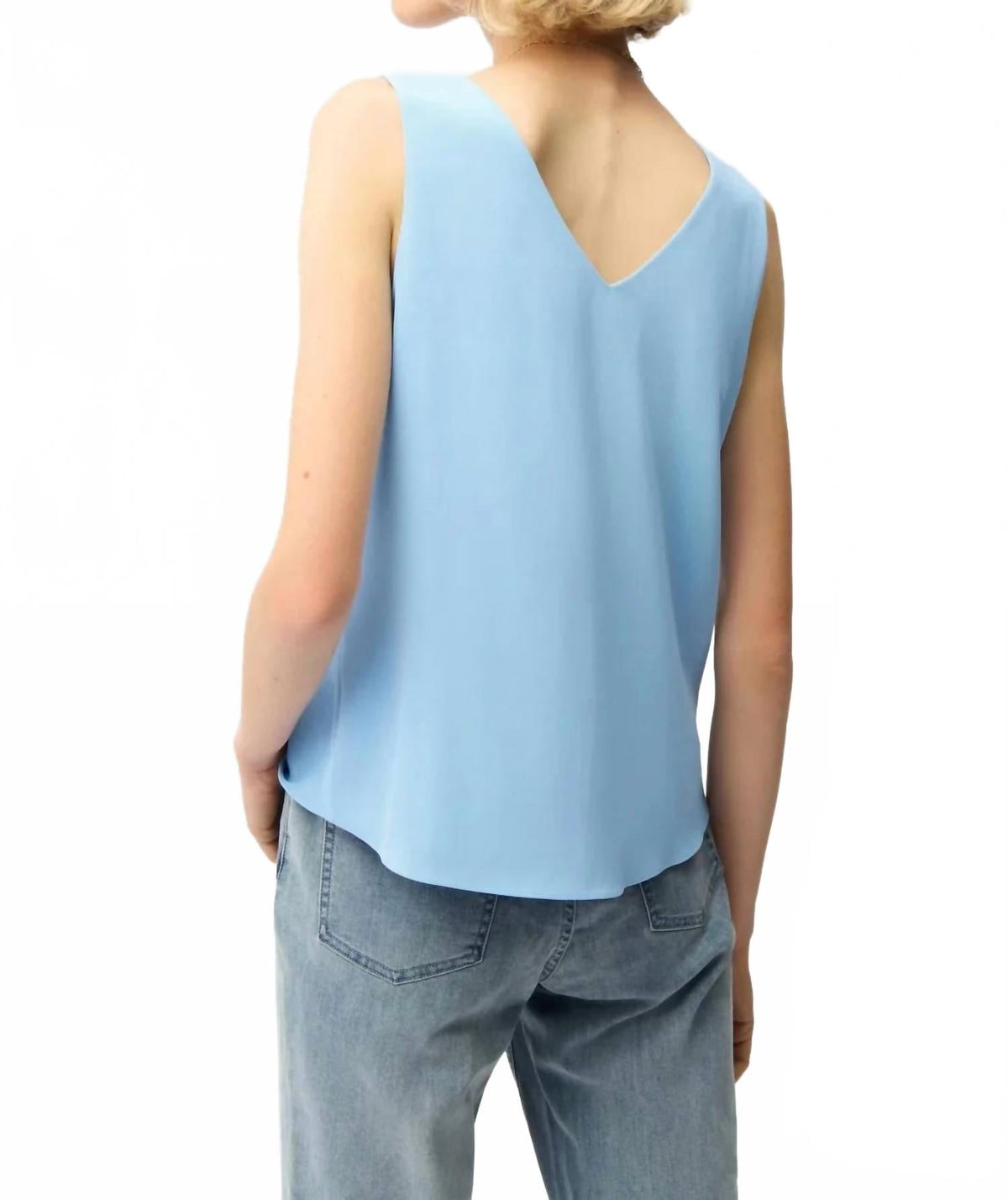 V-Neck Sleeveless Straight Top In Sky Blue
