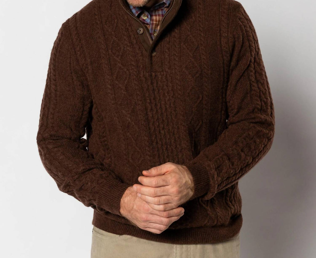 Men's Haines Zip Cable Knit Sweater In Dark Brown Heather