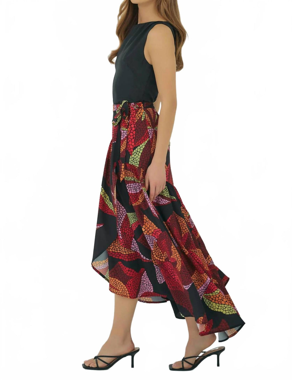 Vicky Midi Wrap Skirt In Black Multi