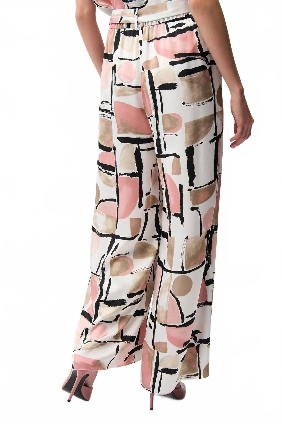 Geometric Satin Wide Leg Pants In Vanilla/multi