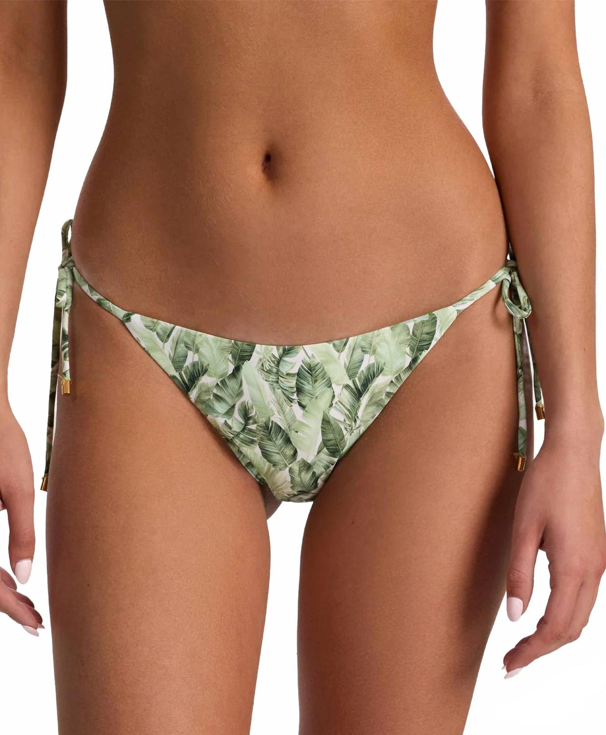 Floral Palm Tie Side Bikini Bottom In Green