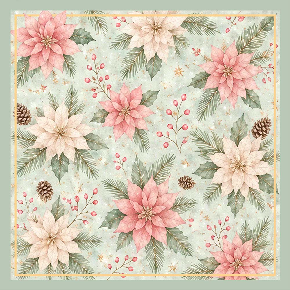 Holiday Poinsettia Pattern Print Square Scarf