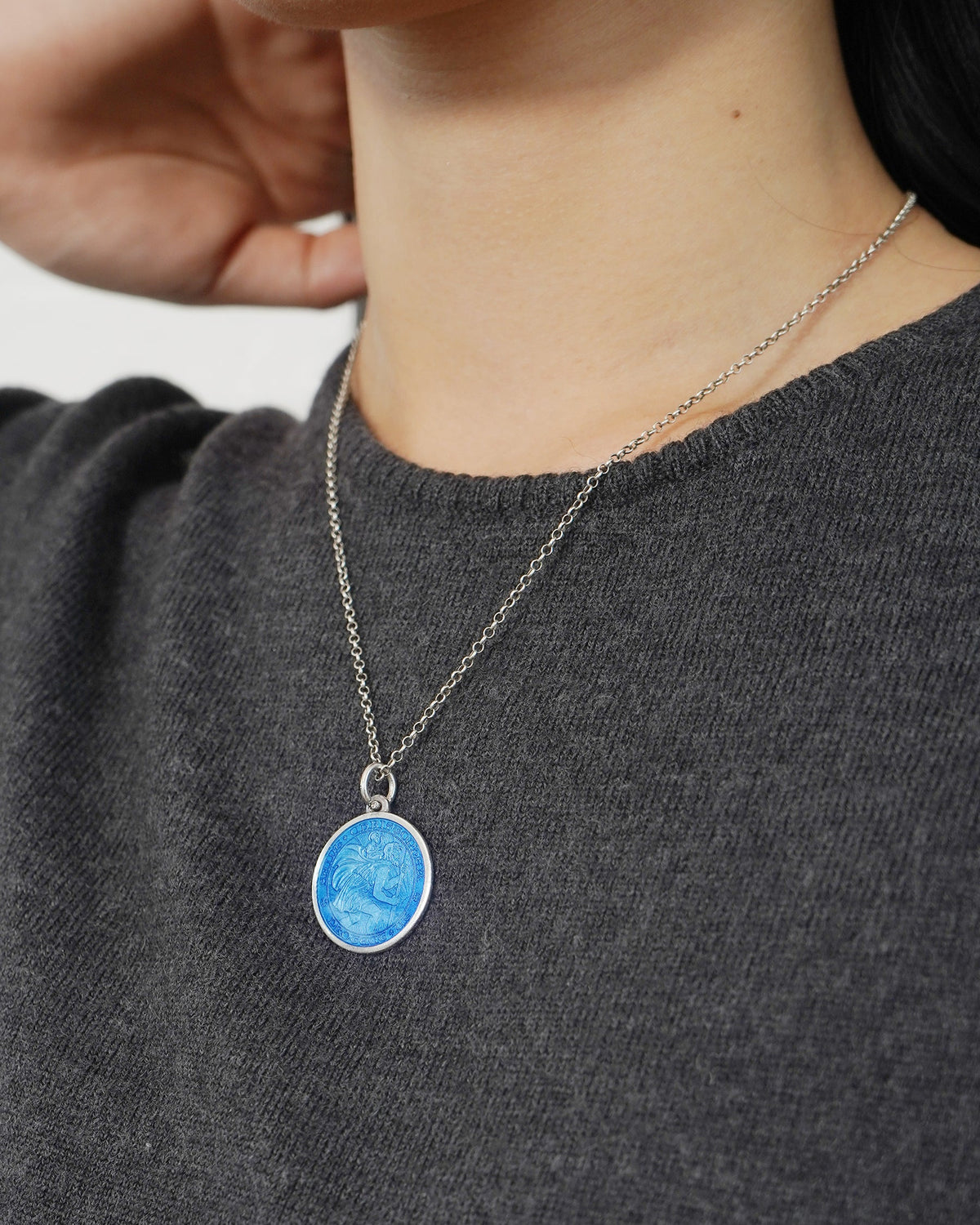 Silver Chain Necklace w/ Saint Christopher Charm