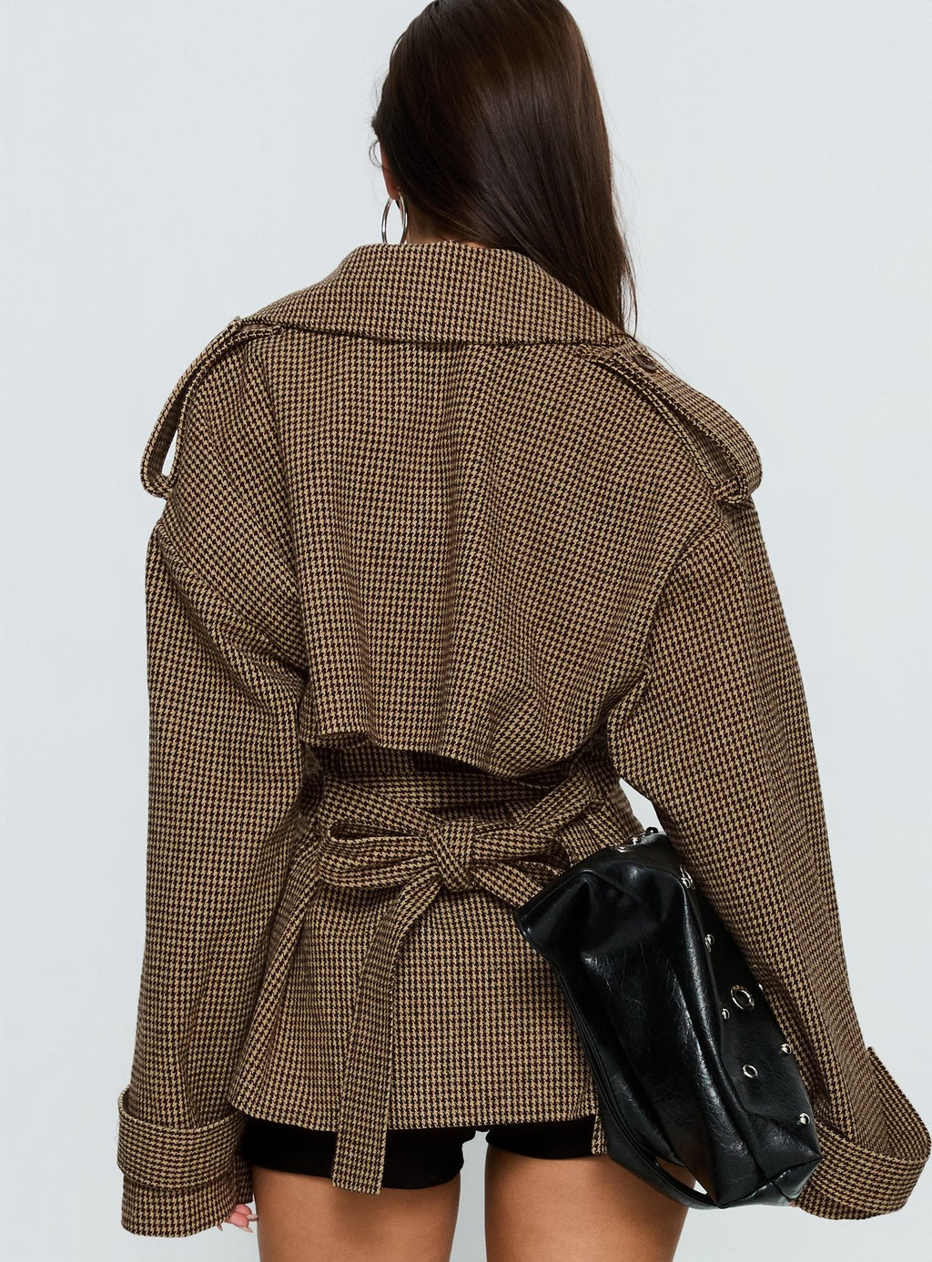 Brieanna Cropped Trench Coat Brown Check