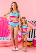 Mom & Me - Blue & Pink Stripe Bikini