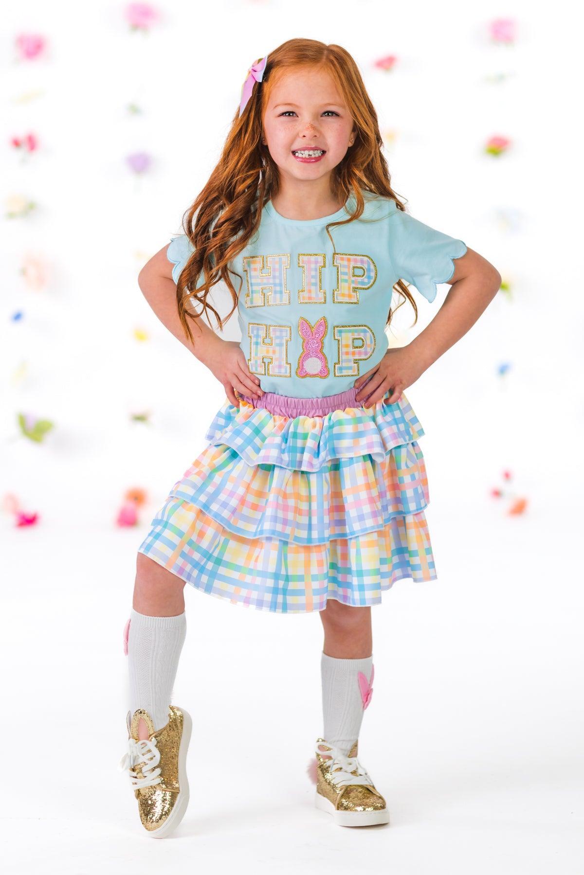 "Hip Hop" Rainbow Plaid Skirt Set
