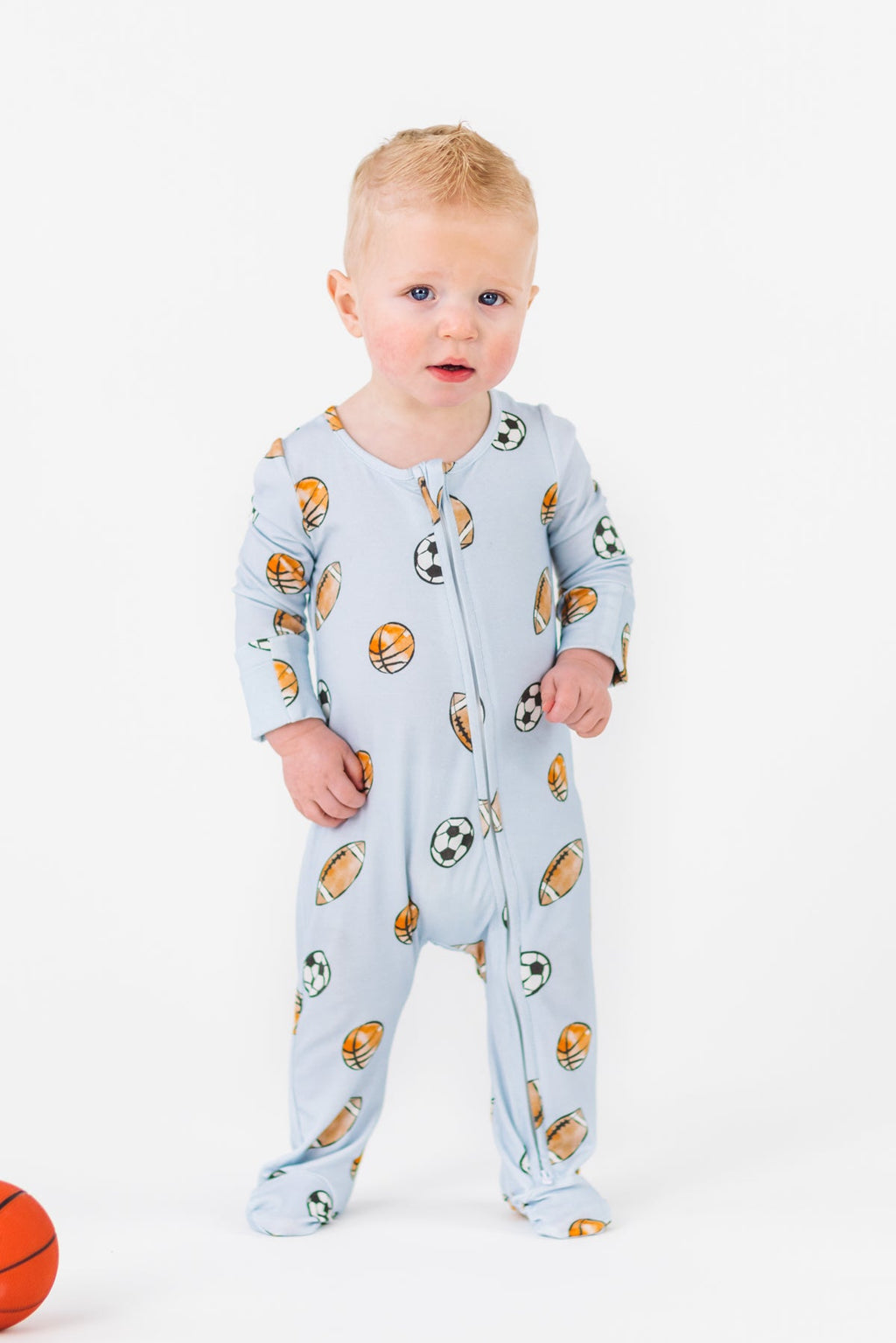 Light Blue Bamboo Ball Onesie